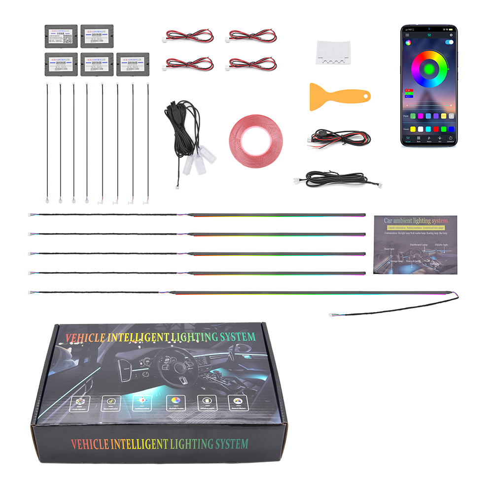 Rgb Light Strip - Kit d'éclairage d'ambiance pour voiture, 18