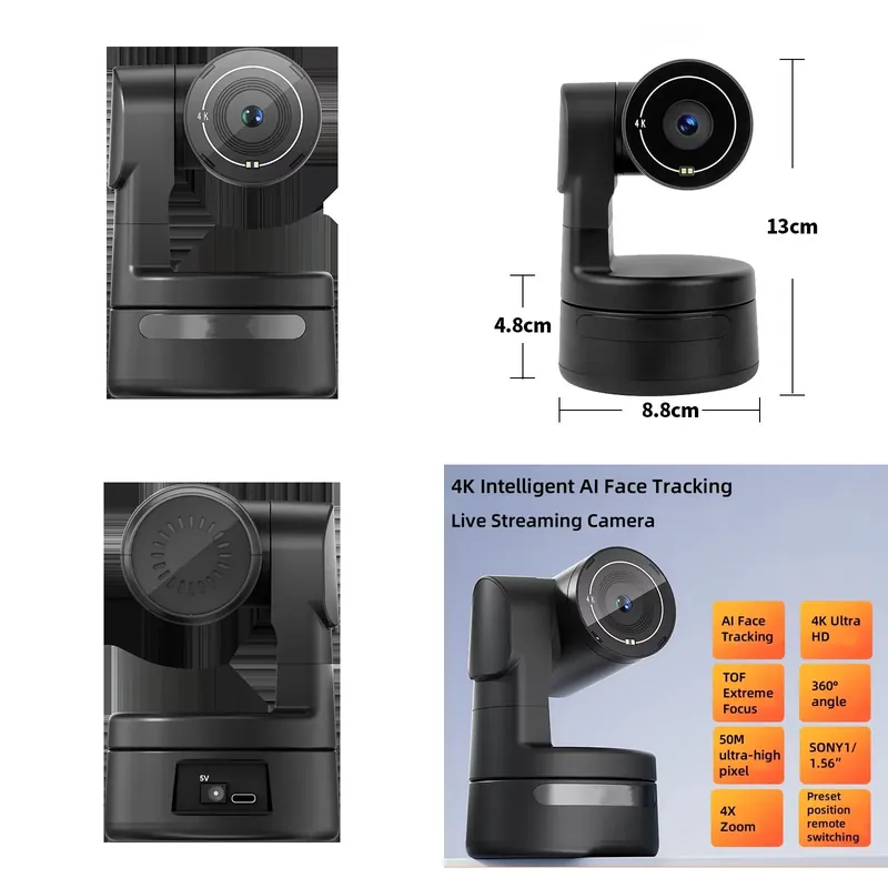 Webcam 4K - Mini webcam PTZ 4K pour PC,