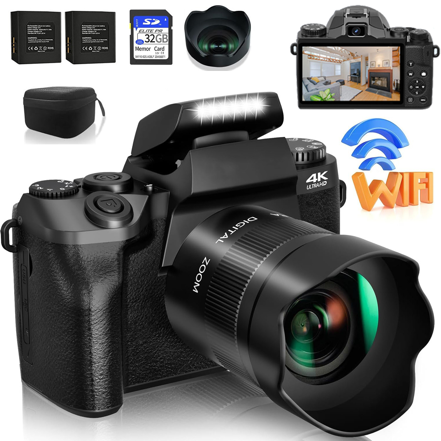Webcam 4K - Appareil photo numérique 64MP SLR DSLR